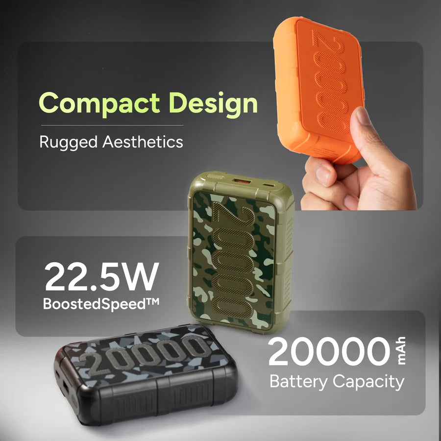 Force 20K 20000mAh Rugged, Compact Fast Charging Pocket Power Bank
