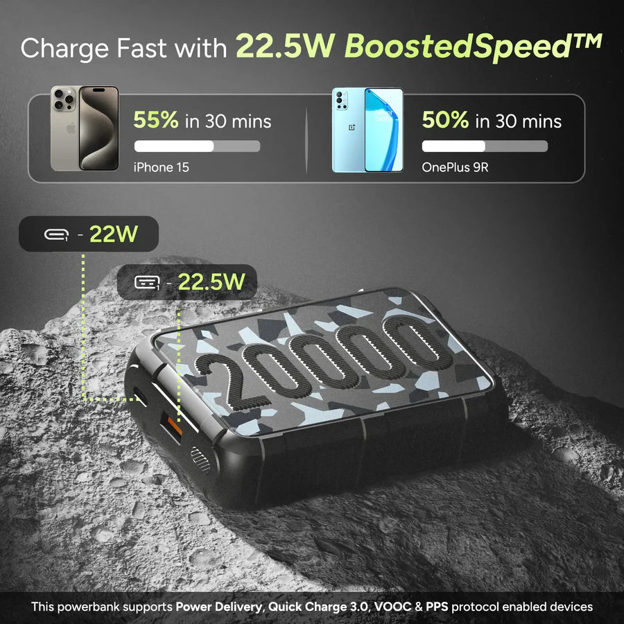 Force 20K 20000mAh Rugged, Compact Fast Charging Pocket Power Bank